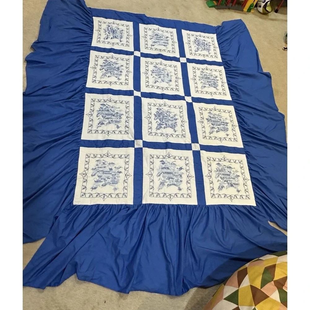 Vintage Quilt Cross Stitch Bed‎ Skirt 81x52